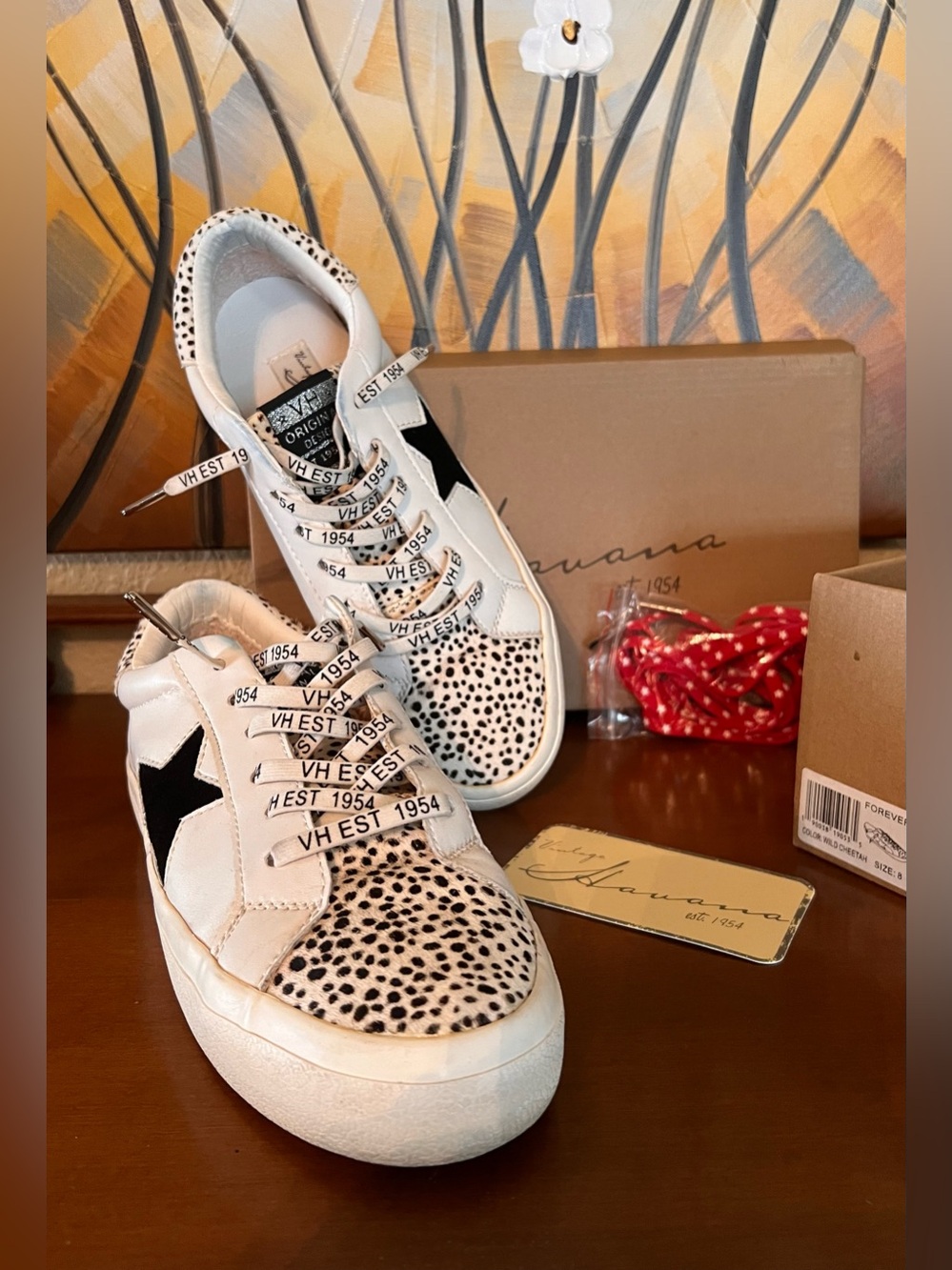 Vintage Havana White Leather Sneakers with Wild Cheetah